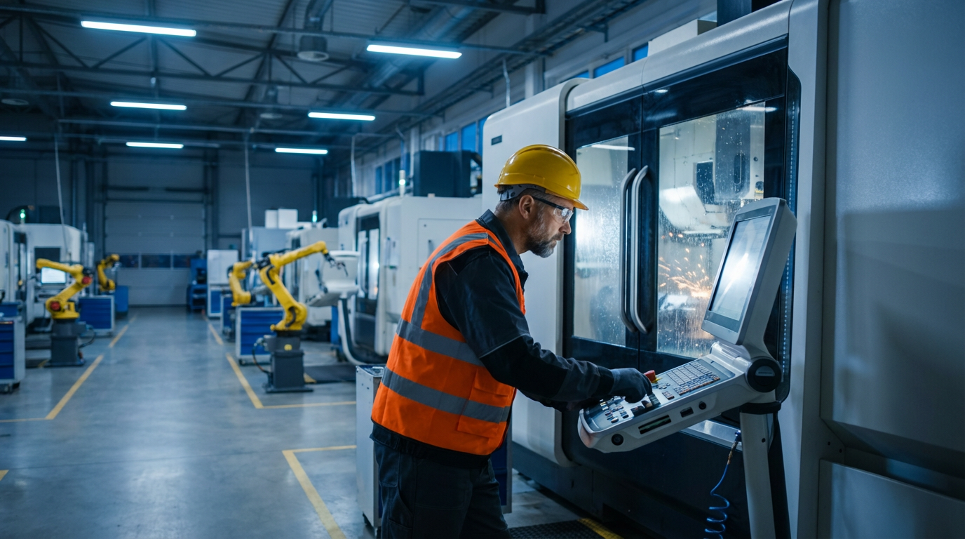 Industrial worker on a modern manufacturing floor